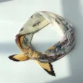 Pleated floral square scarf chic vintage neckerchief stylish hair band fashionable - Yellow / 70x70cm