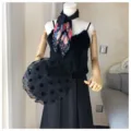 Floral pleated silk scarf chic style decorative neckerchief for women stylish accessory detail - Life Is Beautiful Black / 70x70cm