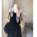 Chic pleated floral imitation silk small square scarf, elegant neckerchief for stylish women. - Life Is Beautiful Bud / 70x70cm