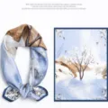 Elegant silk scarf with artistic winter landscape print, perfect accessory for women and gifts. - Blue Trees
