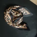 Pleated leopard print silk scarf chic black gold hair band stylish neck decoration. - Leopard Pleated 70x70 / 70x70cm