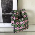 Gestreickte Blumen Handtasche Lässig Süß Tasche Ästhetisch Grün Rosa Stilvoll Beutel Bag - Rosa