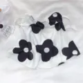 Summer sun protection face mask, black and white floral pattern, breathable ear-hanging style. - Large Black Floral