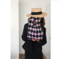 Gestrickte Handtasche mit rosa und schwarzem Blumenmuster, süße Vintage Freizeittasche neu. - Violett