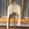 Solid color ice silk sun protection cardigan for women, lightweight summer shrug with tie closure. - Tops / Yellow