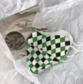 Green and black checkered fashion face mask, breathable fabric, comfortable daily outdoor use. - Green