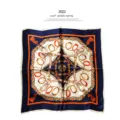 Luxury silk scarf for women, elegant equestrian strap pattern square hijab and neck wrap. - 65x65cm / Navy Blue