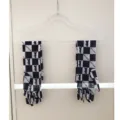 Black and white checkered sun protection gloves with cute bear print and fingers for summer. - Black White Checkerboard Bear Style / Black
