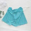 Summer sunscreen face mask with blue houndstooth print, UV neck shield for cycling. - Houndstooth