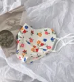 Floral ice silk sun protection face mask in white with colorful flowers, adjustable straps. - Red