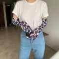 Sommer Sonnenschutz lange Netz Fünf-Finger-Handschuhe Mode Karomuster Arm Ärmel für Damen - Schwarz-Weißes Schachbrett Bär Design