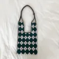 Elegante Strick Umhängetasche mit Blumenmuster, lässige Handtasche für den Alltag. - Schulterstil / Grünes Blumenmuster