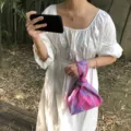 Damen Strick Handtasche Handgelenk Tasche rosa lila abstrakte Muster Mode Alltag Zubehör - Tuschmalerei-Rosérot