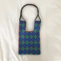 Strick Blumen Umhängetasche Retro Casual Shopper Handtasche Süße Ästhetische Tägliche Tasche - Schulterstil / Blau Floral