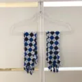 Blue black argyle mesh five-finger sunscreen sleeves for summer cooling and outdoor UV protection - Blue Black White Argyle Style / Blue