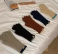 Winter warm knitted gloves set, solid color thick thermal stretch mittens for couple daily wear. - 27x10cm / Black
