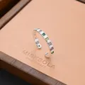 Silver colored square gemstone open ring, delicate minimalist fashion jewelry accessory for women. - Colorful Square Rhinestone Style (JZ0105)