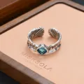 Vintage silver open ring with blue stone retro indie style finger jewelry aesthetic accessory - Blue Gemstone Vintage Opening Style (JZ0171)