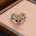 Vintage punk skull crown ring with multi-color stones, gothic adjustable open finger ring. - Skull Crown Punk Style (JZ0208)
