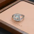 Silver ring with blue gem and sparkling rhinestones elegant jewelry for women stylish accessory - Double Layer Forked Blue Sapphire Style (JZ0253)