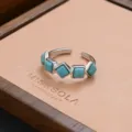 Synthetic turquoise open ring vintage silver color geometric style finger jewelry accessory - Multi Geometric Turquoise Inlaid Style (JZ0283)