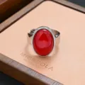 Vintage style red stone ring, elegant adjustable silver metal band for women daily wear - Red Oval Gemstone Vintage Style (JZ0273)