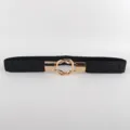 Schwarzer elastischer Damengürtel mit goldener Schnalle für Kleider Hosen Accessoire - Schwarz