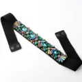 Women black elastic waist belt featuring colorful crystal rhinestones, stylish dress accessory. - Colorful