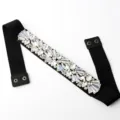 Black elastic rhinestone waist belt, sparkling crystal decorative stretch dress belt for women - White