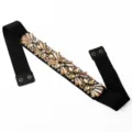 Black elastic waist belt with champagne rhinestone crystal embellishment, stylish women accessory. - Champagne