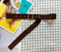 Dark brown suede women belt with gold square buckle. Ideal for dresses and sweaters. - Coffee