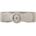 Women beige wide elastic waist belt with round suede buckle stylish stretch dress belt - Off White