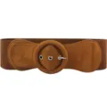 Stylish women wide elastic belt brown fabric round buckle waist band for dress and coat - Brown