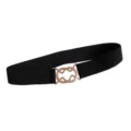 Black elastic waist belt for women with elegant rose gold metal interlocking buckle dress accessory - Black