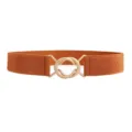 Dames elastische taille riem voor jas jurk trui decoratieve matte metalen gesp chique - camel
