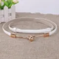 White thin dress belt with elegant gold metal buckle for women daily wear accessory 1pcs - Gold Button (White)