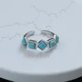 Anello aperto geometrico turchese vintage per donne, elegante gioiello in metallo argentato. - Stile Turchese Artificiale a Rombo Quadrato (JZ0283)