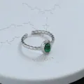 Anello aperto in argento con pietra verde retro anello regolabile variante stile - Stile Malachite Artificiale Ovale con Trama a Nodi (JZ0277)