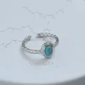 Vintage turquoise open ring for women, stylish minimalist silver finger jewelry accessory. - Turquoise Inlaid Knotted Texture Style (JZ0280)