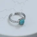 Anello Aperto in Argento Vintage con Pietra Turchese Quadrata, Anello Geometrico Boho Regolabile - Stile Turchese Artificiale Quadrato Geometrico Cavo (JZ0279)