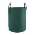 Vue détaillée du panier à linge en corde de coton vert foncé avec poignées solides. - 33*46 cm / Vert foncé