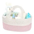 Baumwollseil Baby Windeltasche Korb Detail, rosa-weißer gewebter Aufbewahrungskorb. - Geflochtener Griff (Graues Futter) / 36*22*17cm / Weiß & Rosa