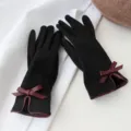 Women touch screen suede gloves with bow detail, warm fleece lining for winter driving cycling. - 19X8X23CM / Black