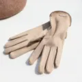 Khaki faux suede warm gloves for women winter daily commute windproof stylish elegant apparel - 19x8x22cm / Khaki