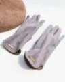 Faux suede warm winter driving gloves for women with soft lining and stylish metal detail. - 19x8x22cm / Gray