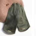 Dark green faux suede winter gloves warm fleece lined stylish commuting gloves for women - 19x8x22cm / Olive Green
