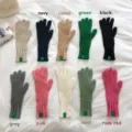 Solid color knitted winter gloves detailed view, showing various rich colors and textures. - Khaki