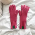 Guantes de punto de color sólido para mujer invierno cálidos gruesos dedos divididos rosa - Rosa rojo