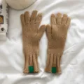 Guantes de punto cálidos de invierno para mujer, guantes de lana de color sólido, estilo acogedor. - Camel