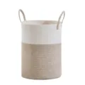 Panier à linge en corde de coton tissé avec poignées robustes, design bicolore pour rangement. - 33*46 cm / Blanc Crème Et Bois Naturel
